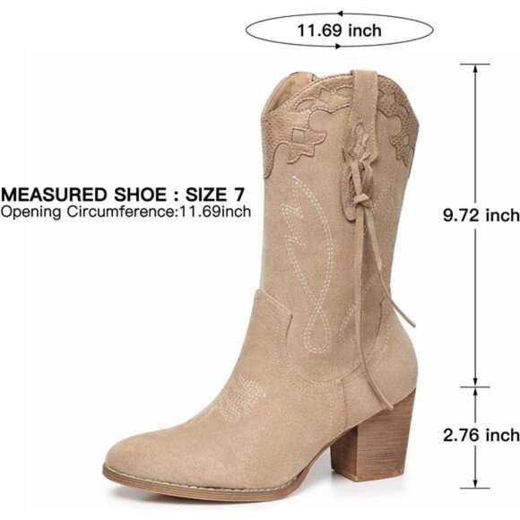 NEW Women's Western Suede Cowboy Boots - High Heel Mid Calf Zipper Booties - Picture 6 of 7